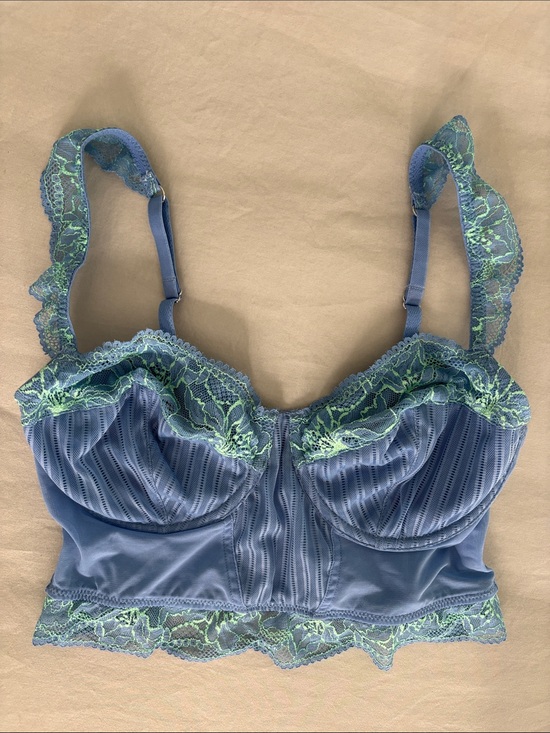 Auden Other - Auden Blue Longline Bra with Green Lace Trim